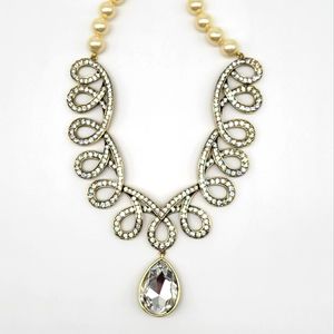 Heidi Daus Clear Diamond Swarovski Crystal Swirl Necklace with Ivory Pearls